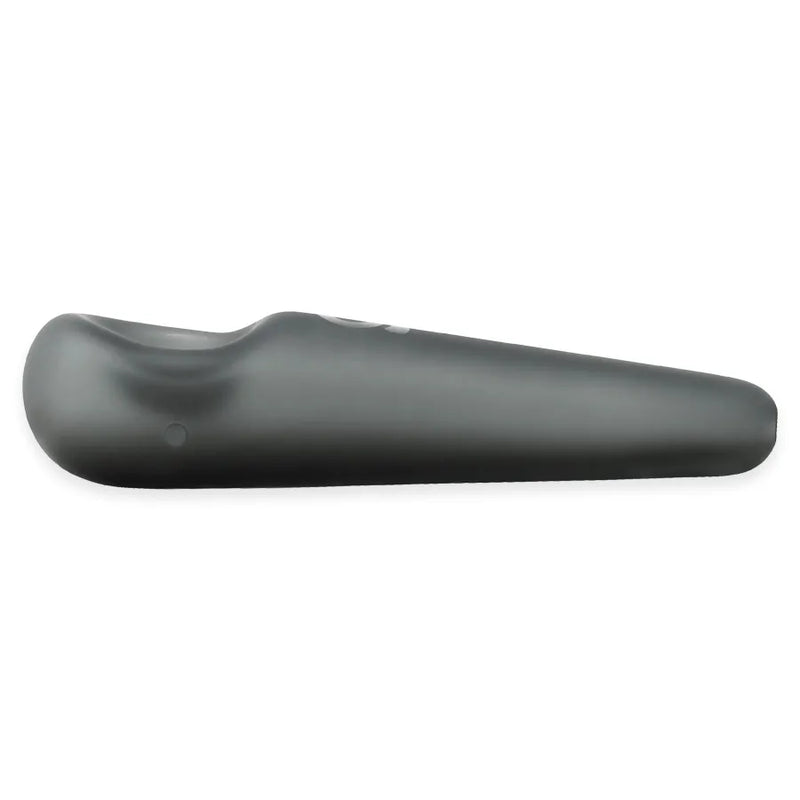 Ongork's Spoon Pipe in a gray colour. A sleek frosted gray spoon pipe that features a deep herb bowl and Ongrok's logo on the handle. The spoon pipe is on its side and shows the left-sided choke hole.