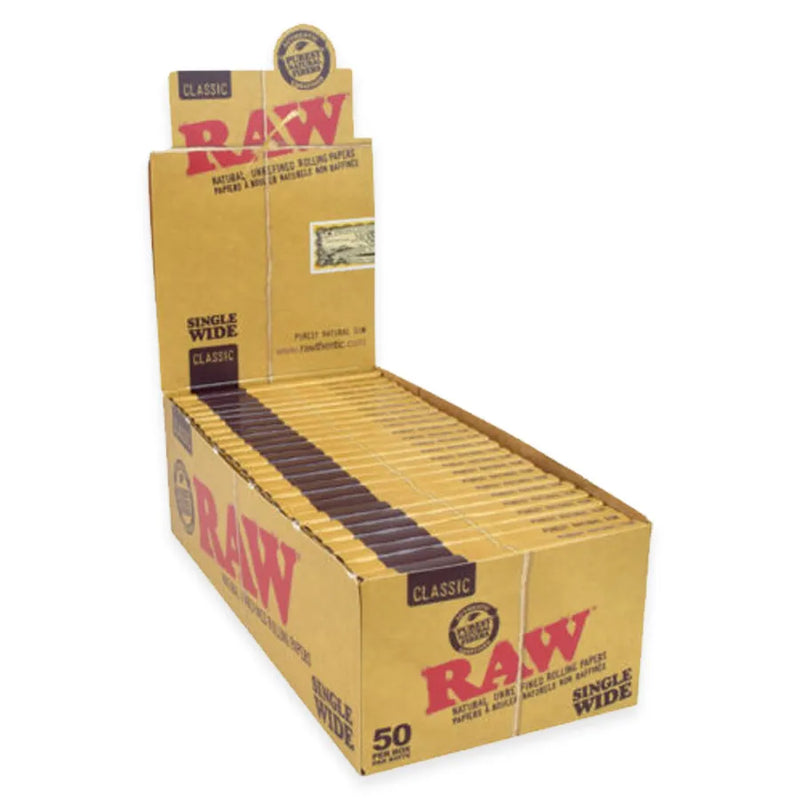 RAW - Single Wide Single Window Rolling Papers - Display Box of 50