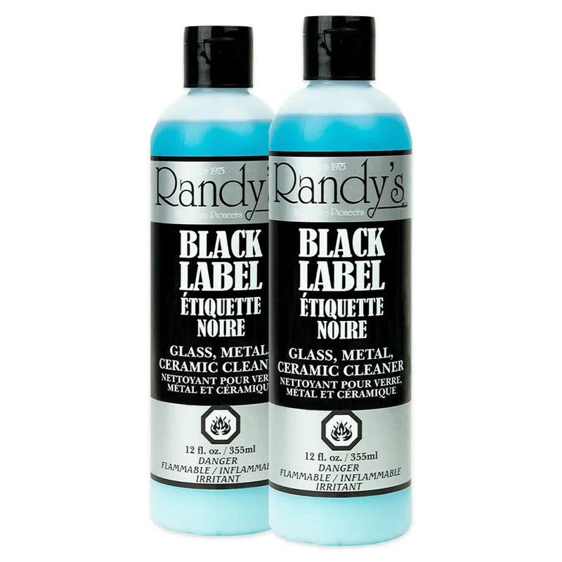 Two 12oz bottles of Randy's Black Label Cleaner, standing side by side, showcasing the product label and design.