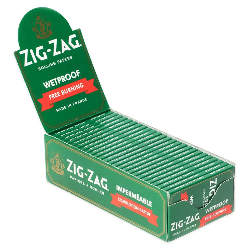 Zig-Zag - Green Wetproof - Single Wide Rolling Papers - Display Box of 25