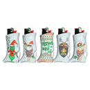 5 Toker Poker's lined up next to each other. They have a Bic Lighter in them to show their functionality and it also shows the various holiday designs. 