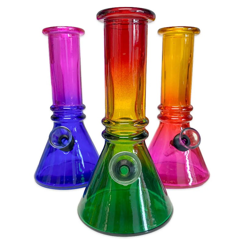Beaker Base Mini Glass Bong - Double Ridge - Ombre - 6"