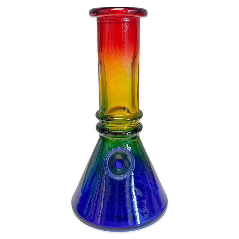 Beaker Base Mini Glass Bong - Double Ridge - Rainbow - 6"