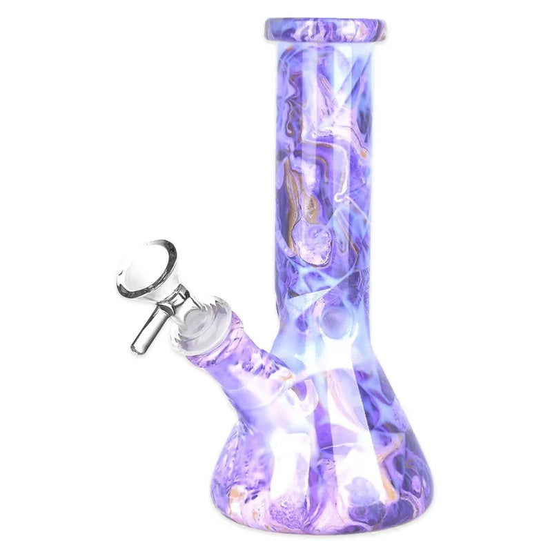 Marbled Glass - Beaker Water Pipe - Medium - 7.75"