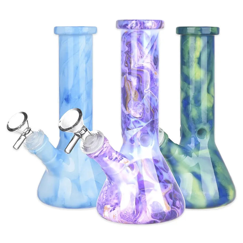 Marbled Glass - Beaker Water Pipe - Medium - 7.75"