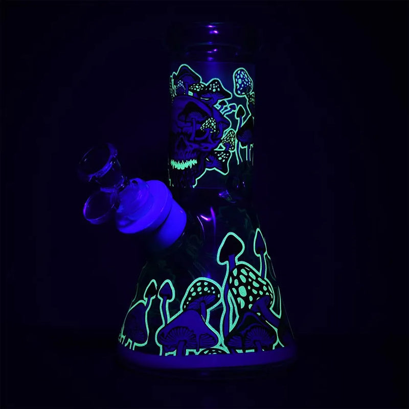 Monstrous Mushroom Mashup - Glow Glass Beaker Water Pipe - 8"