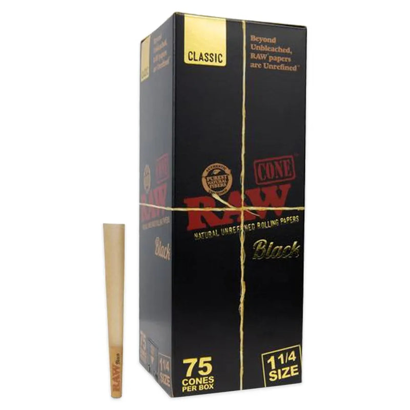 RAW - Black - Pre-Rolled Cones - 1.25" - Box of 75