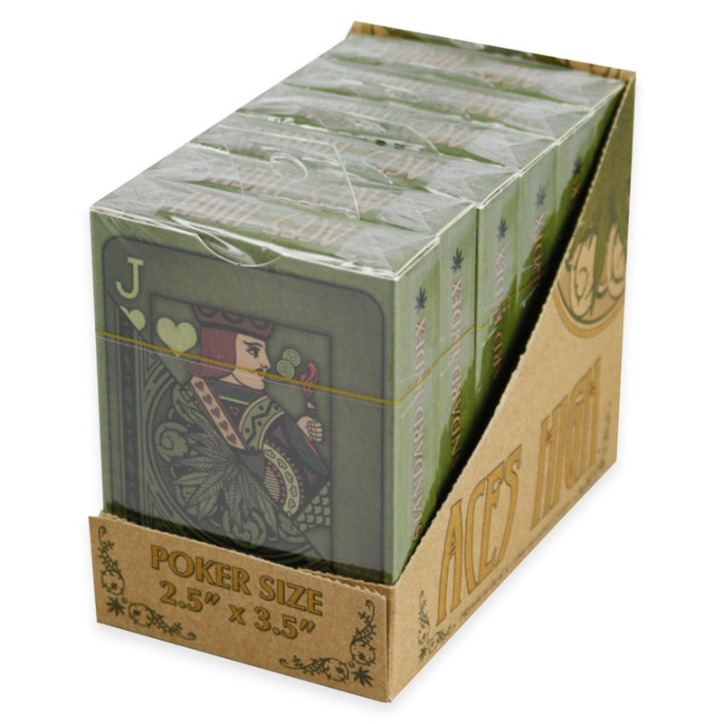 Aces High weed playing cards in a sealed display box of 6 decks.