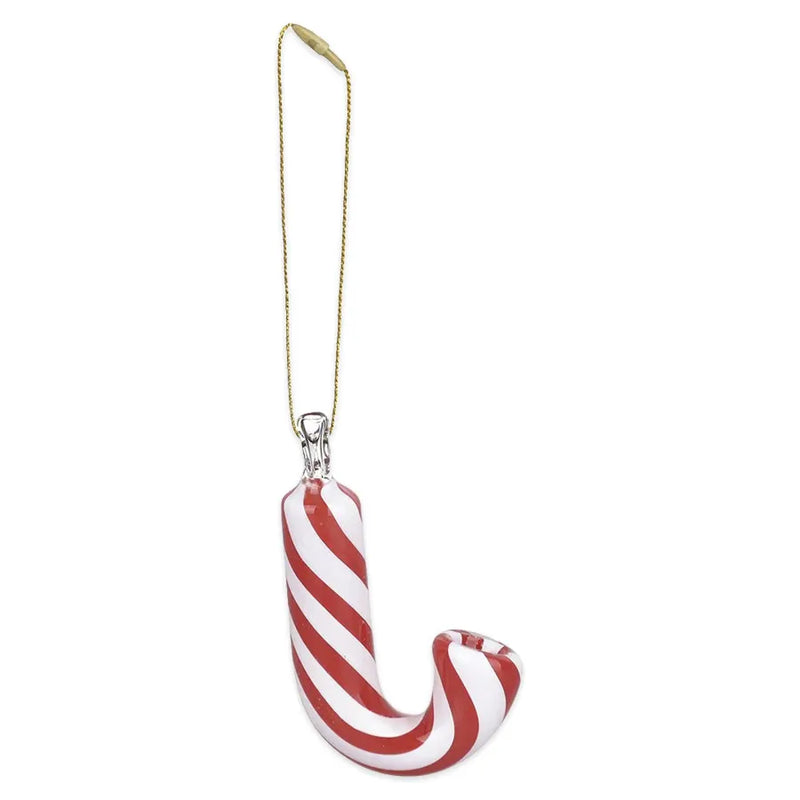 Santa's Secret - Hangable Glass Christmas Ornament Hand Pipe - Candy Cane - 3.25"