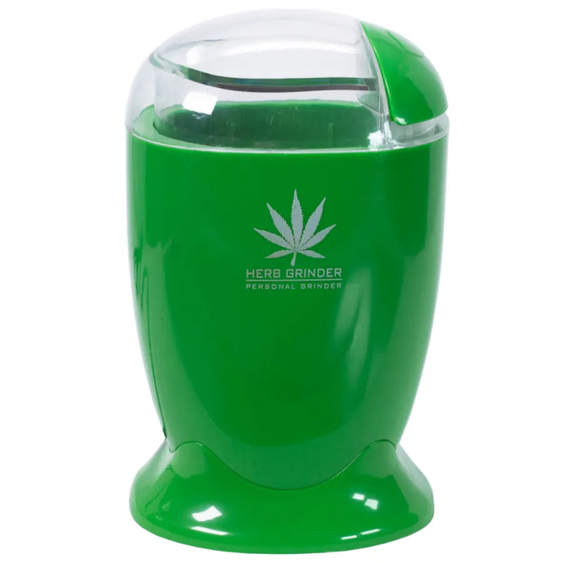 Version 1 of the Electric Herb Grinder. Green in colour with a clear lid and matching green power button. 1.5oz or 50g capacity.