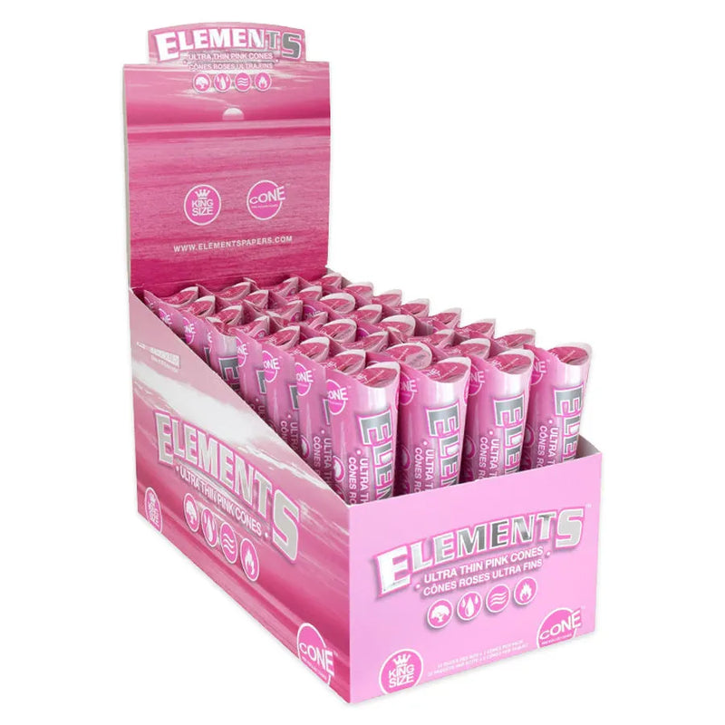 Elements - Pink - Pre-Rolled Cones - King Size - 3-Pack - Display Box of 32