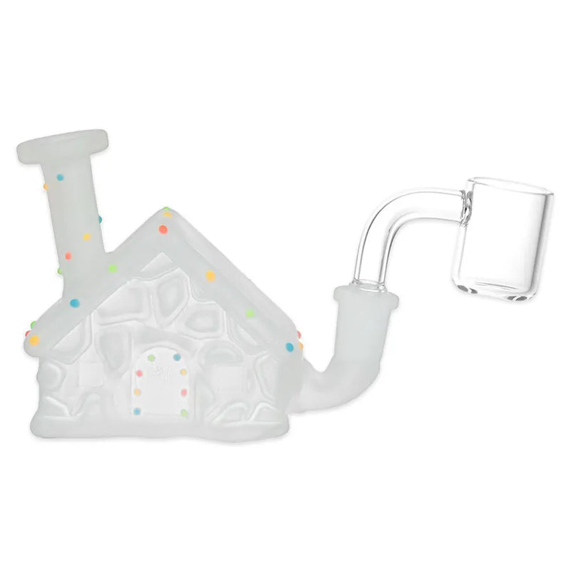 Mini Frosted Christmas House - Glow in the Dark Lights - Glass Dab Rig - 3"