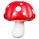 Pulsar's inflatable mushroom with an led light. 3 foot length. A white stemmed mushroom with a red cap with white polka-dots.