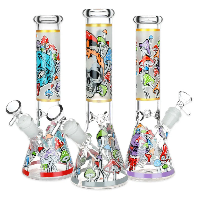 Monsters And Shrooms - Glow Glass Beaker Water Pipe - 10"