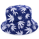 Bucket Hat w/ Hemp Leaf Print - Navy & White