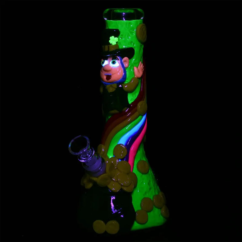 St. Patrick's Day - Pot of Gold Glow in the Dark Beaker Water Pipe - 10"