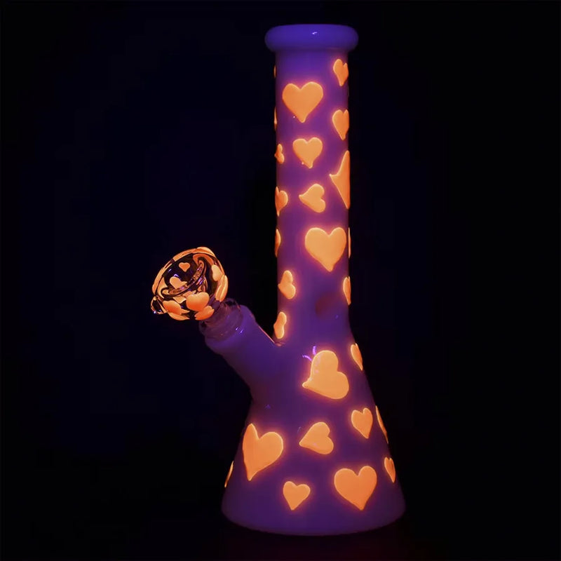 Valentine's Day Heart - Glow in the Dark Beaker Water Pipe - 10"