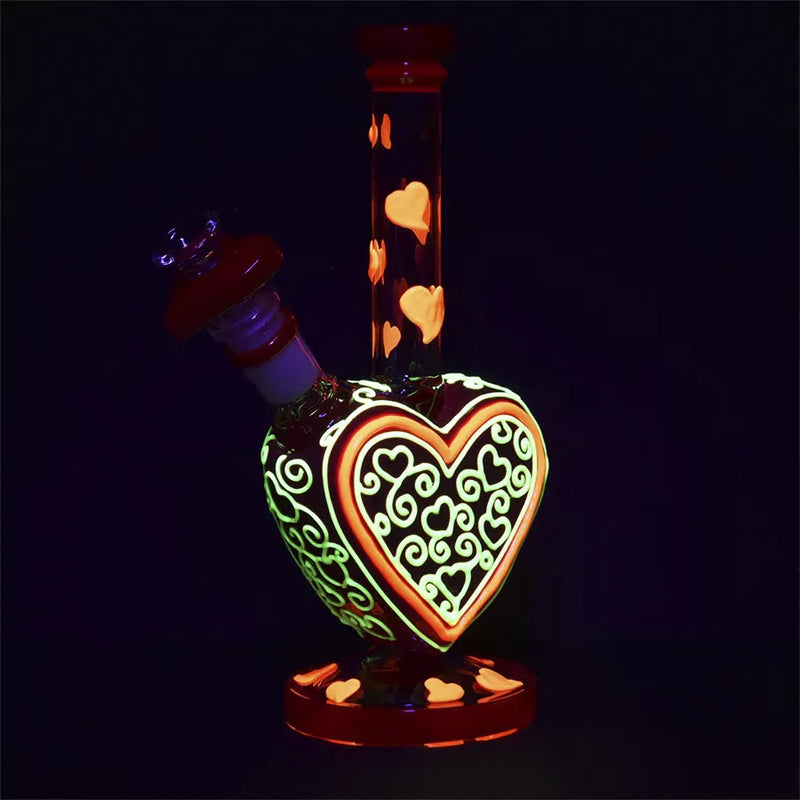 Pulsar - Victorian Valentine's Day - Glow in the Dark Water Pipe - 10"