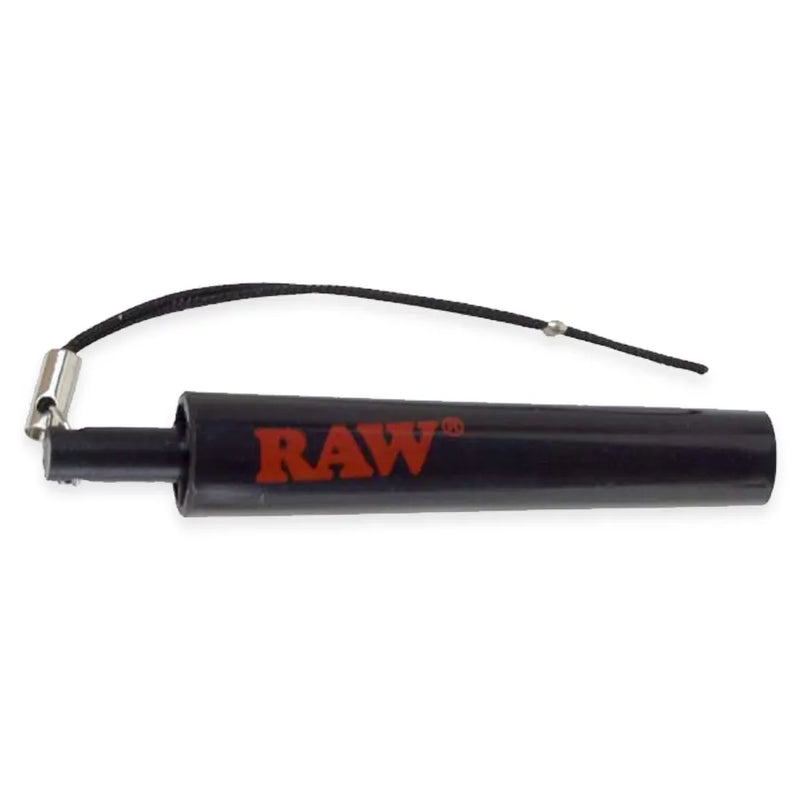 RAW's cone creator. A black plastic shaped cone. Filter slot, and keychain lanyard.