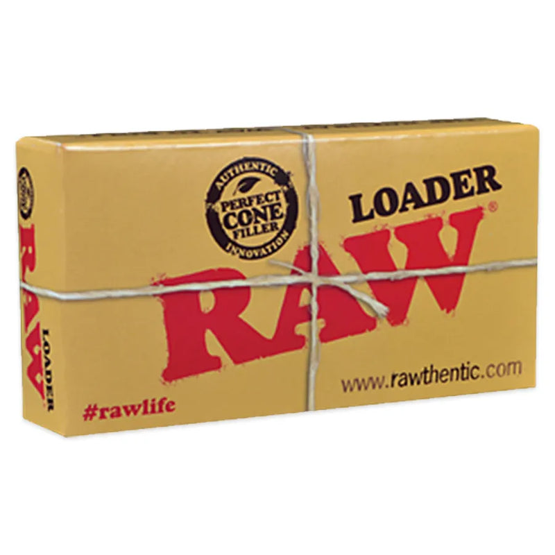 RAW Loader retail display box. Rectangular box with the RAW Loader branding and classic RAW rolling papers design.