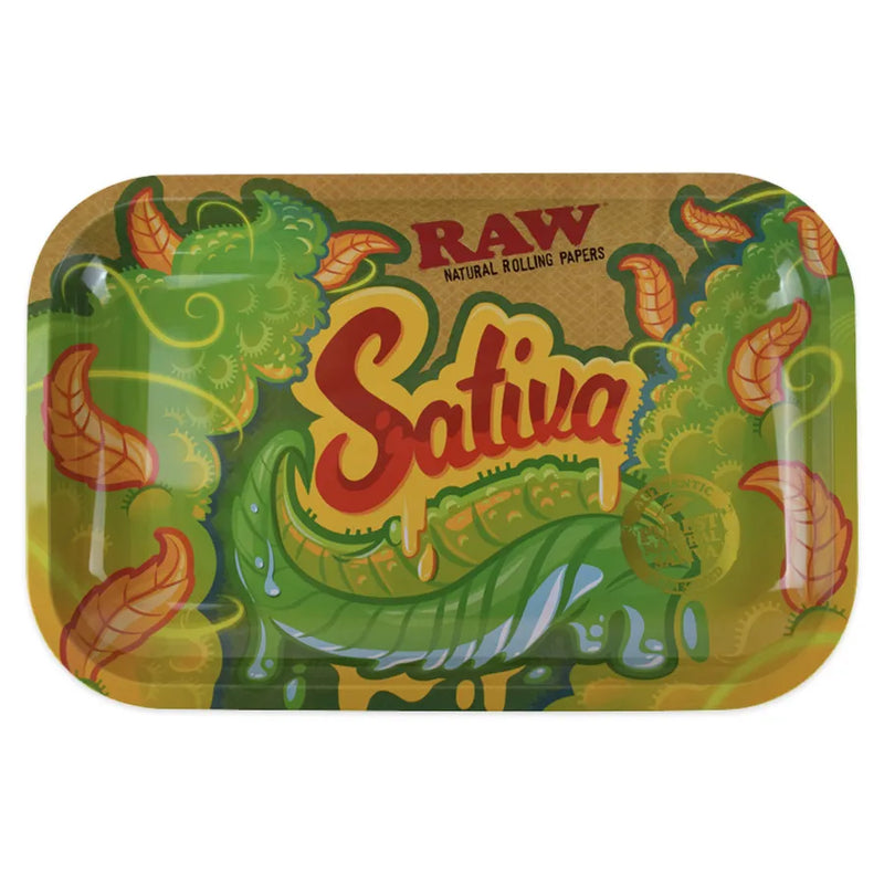 RAW's in-house artist series rolling trays. The Sativa Strain edition. Featuring eye popping sativa strain inspired design.