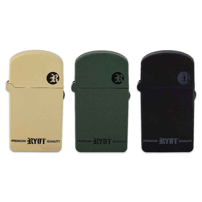 3 Pack of Black, Green, and Tan RYOT Verb 510 vaporizers, a sleek and discreet device for vaping 510 threaded cartridges