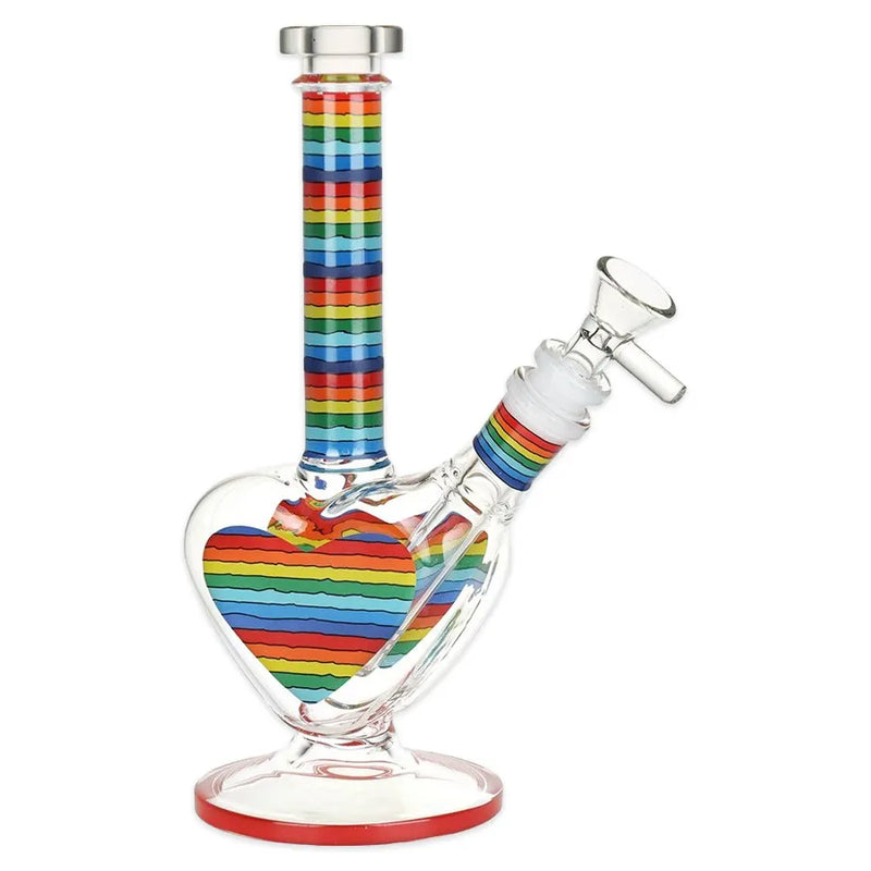 Rainbow Striped Heart - Glass Water Pipe - 8.5"