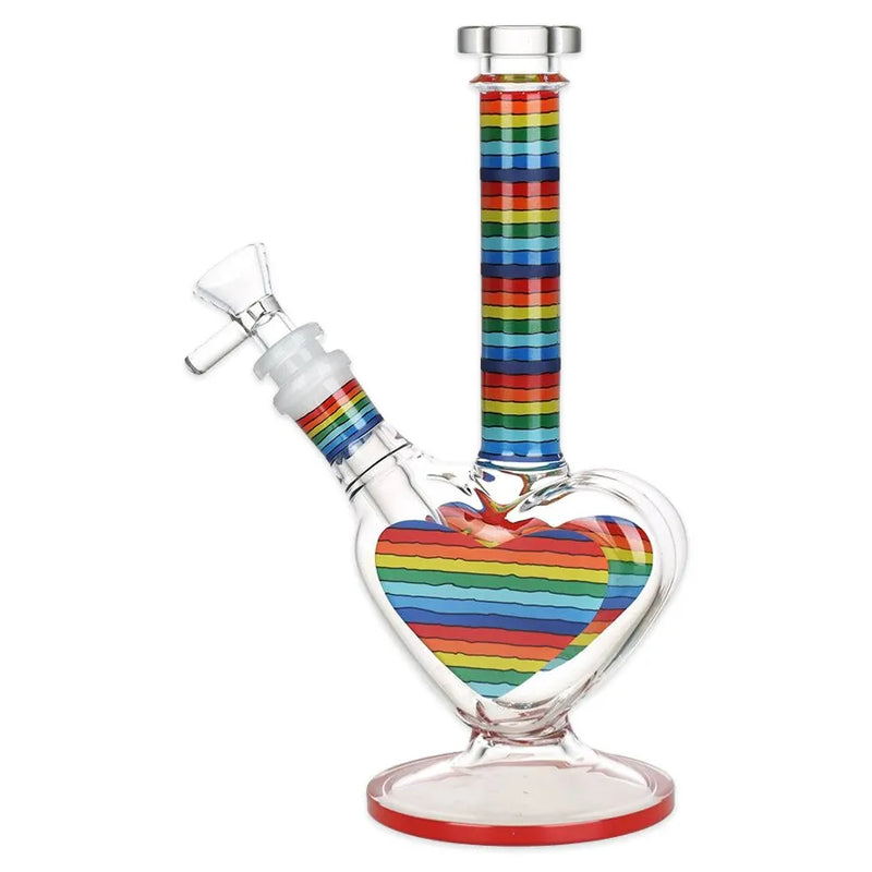 Rainbow Striped Heart - Glass Water Pipe - 8.5"