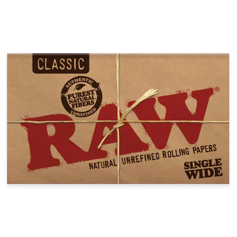 RAW Classic Single Wide Rolling Papers package. Classic RAW packaging. 