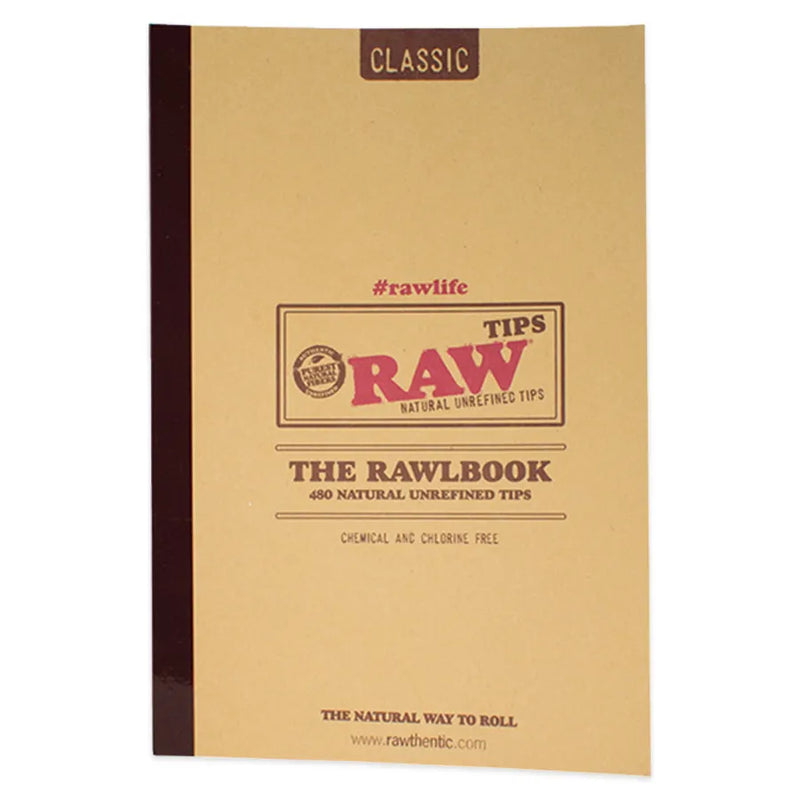 RAW's RAWlbook Filter Tip Booklet. A booklet of 480 filter tips. Closed book showcasing the classic RAW labelling on the front cover.