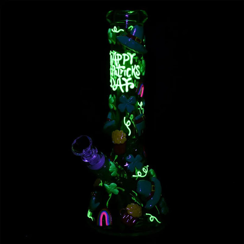 St. Patrick's Day - Glow in the Dark Beaker Water Pipe - 10"