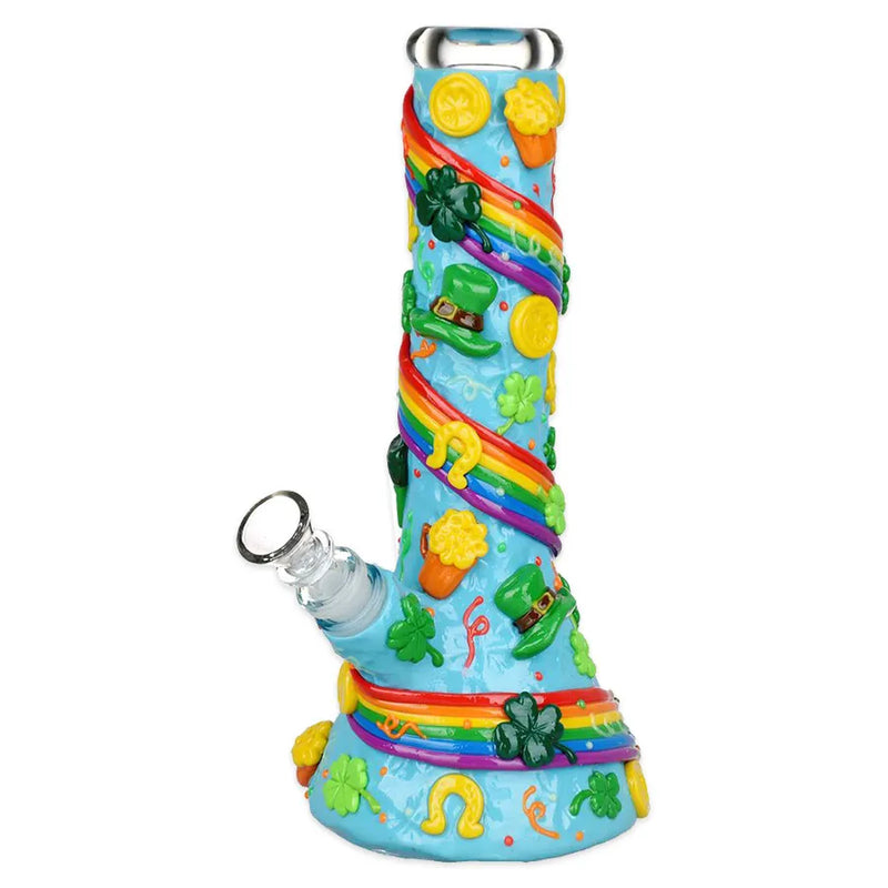 St. Patrick's Day - Rainbows and Gold Glow in the Dark Beaker Water Pipe - 10"