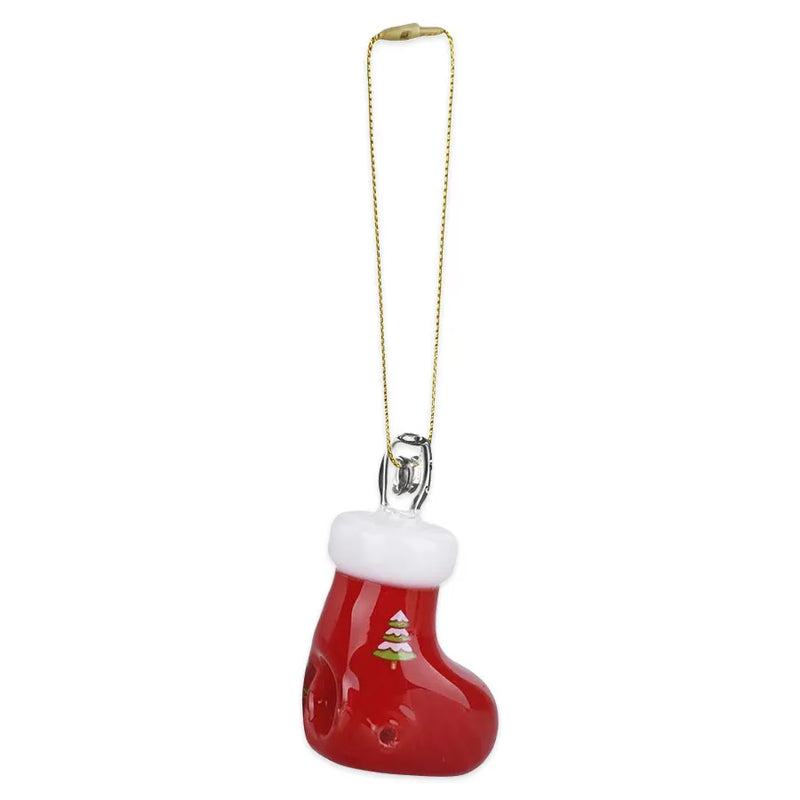 Santa's Secret - Hangable Glass Christmas Ornament Hand Pipe - Stocking - 2.5"