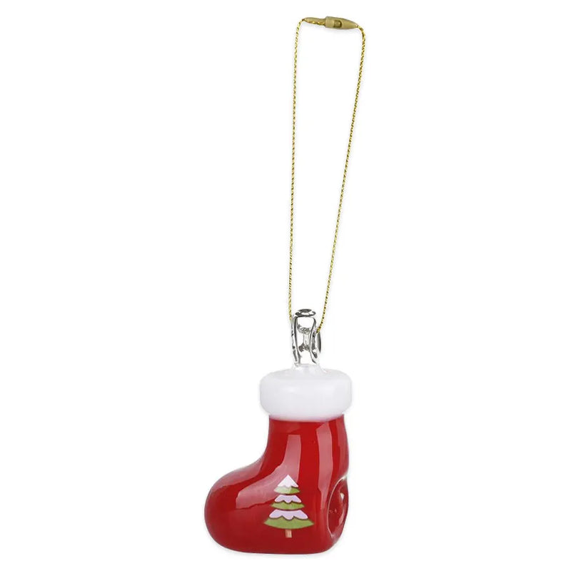 Santa's Secret - Hangable Glass Christmas Ornament Hand Pipe - Stocking - 2.5"