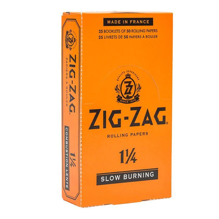 Zig-Zag orange 1.25" rolling papers box of 25, known for quality and tradition in smoking accessories