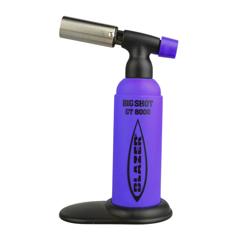 Blazer's Big Shot GT8000 Torch in a Purple colour way. A high quality torch with a plastic stand, purple adjustment dial and long silver nozzle.