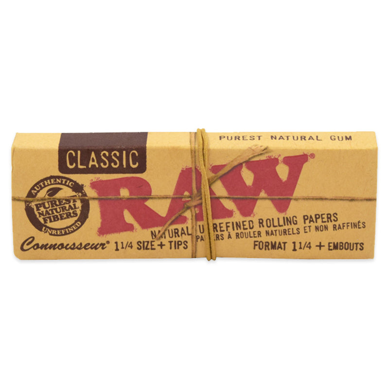 RAW - Classic Connoisseur 1.25" Rolling Papers with Tips - Display Box 24