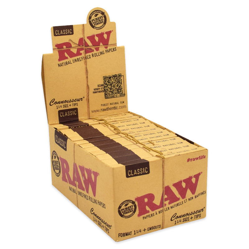 RAW - Classic Connoisseur 1.25" Rolling Papers with Tips - Display Box 24
