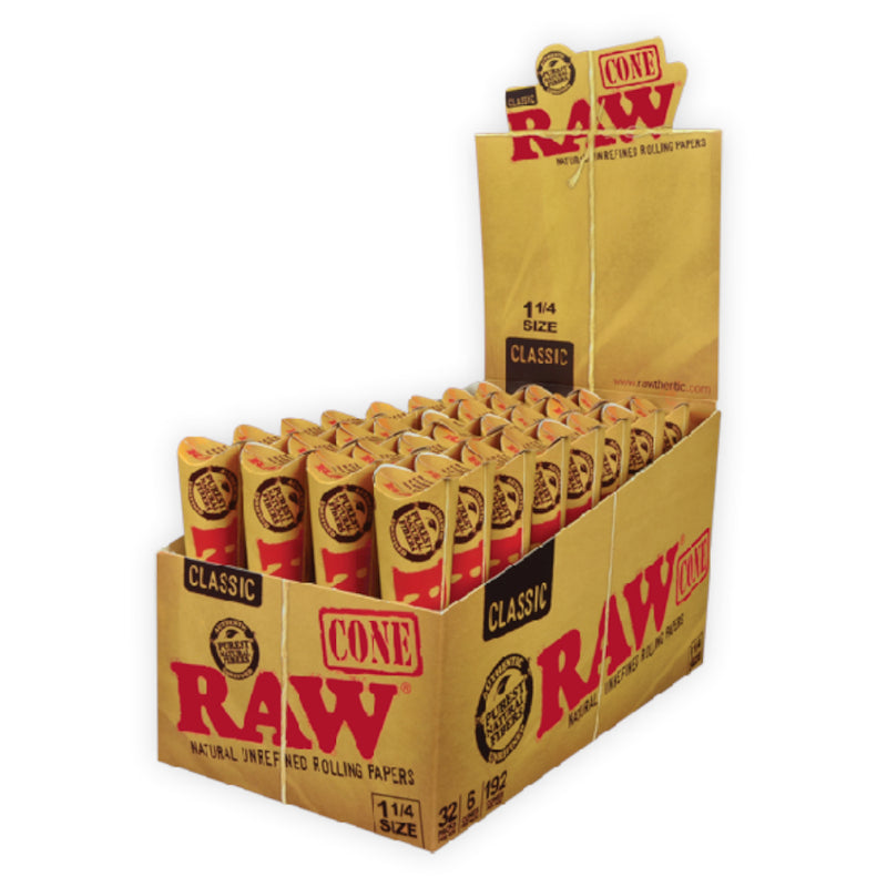 RAW - Classic - Pre-Rolled Cones - 1.25" - 6-Pack - Display Box of 32