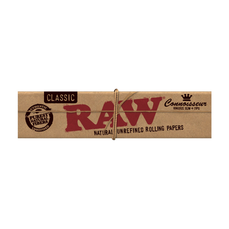 RAW - Classic Connoisseur King Size Slim Rolling Papers with Tips - Display Box of 24